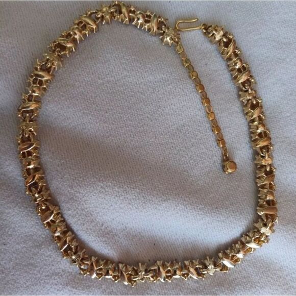 VTG SIGNED TRIFARI AB TOPAZ RHINESTONE GOLD TONE NECKLACE w/tags box 1960 - Picture 14 of 16